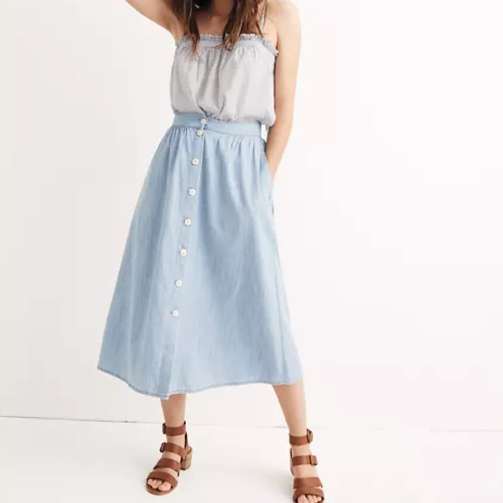 Madewell Palisade Button-Front Midi Skirt